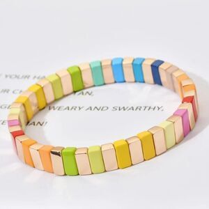 Rainbow Tile Merry and Bright Single Bracelet in Gold